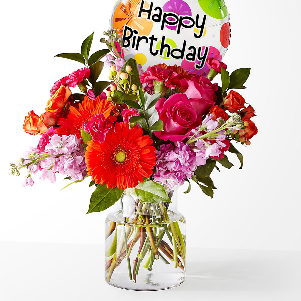 Fiesta Bouquet with Birthday Balloon – Flowers Of Naples, Naples FL