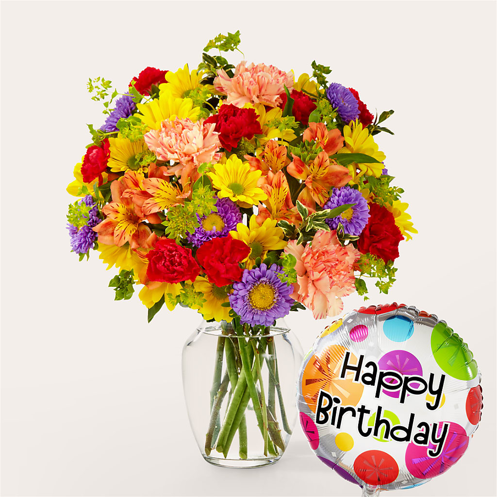 Kaleidoscope Bouquet with Birthday Balloon – Flowers Of Naples, Naples FL