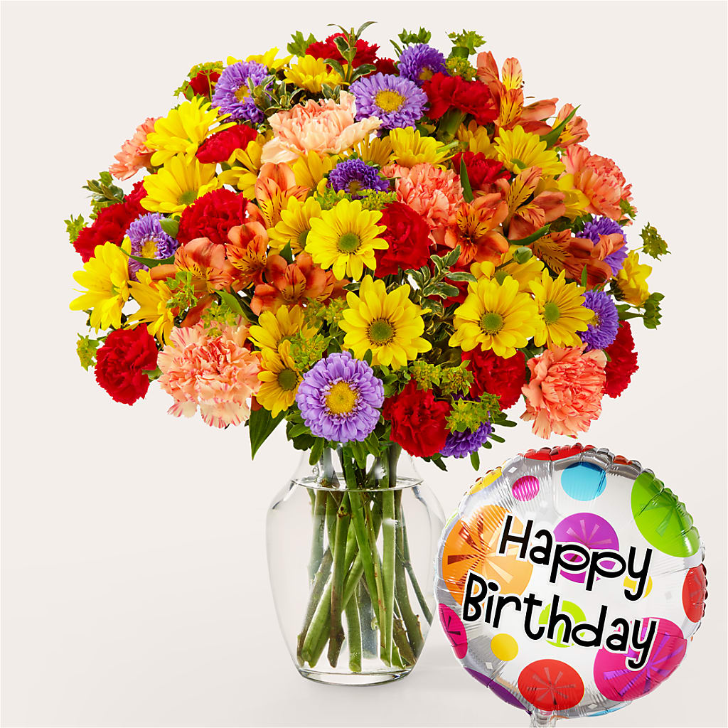 Kaleidoscope Bouquet with Birthday Balloon – Flowers Of Naples, Naples FL