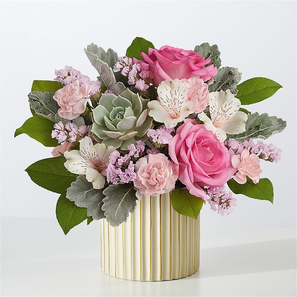 Dusty Rose Bouquet with Ivory Vase – Flowers Of Naples, Naples FL