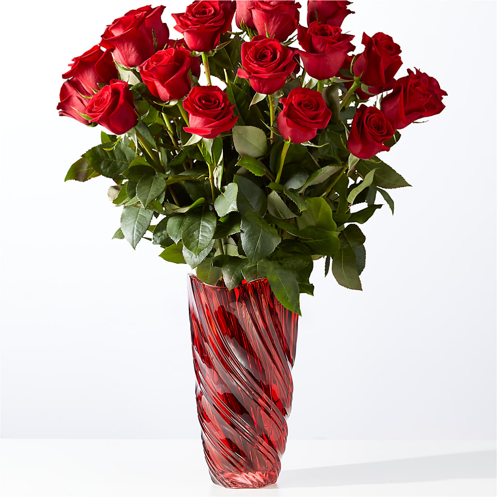 Classic Love Red Rose Bouquet with Luxe Swirl Vase – Flowers Of Naples, Naples FL