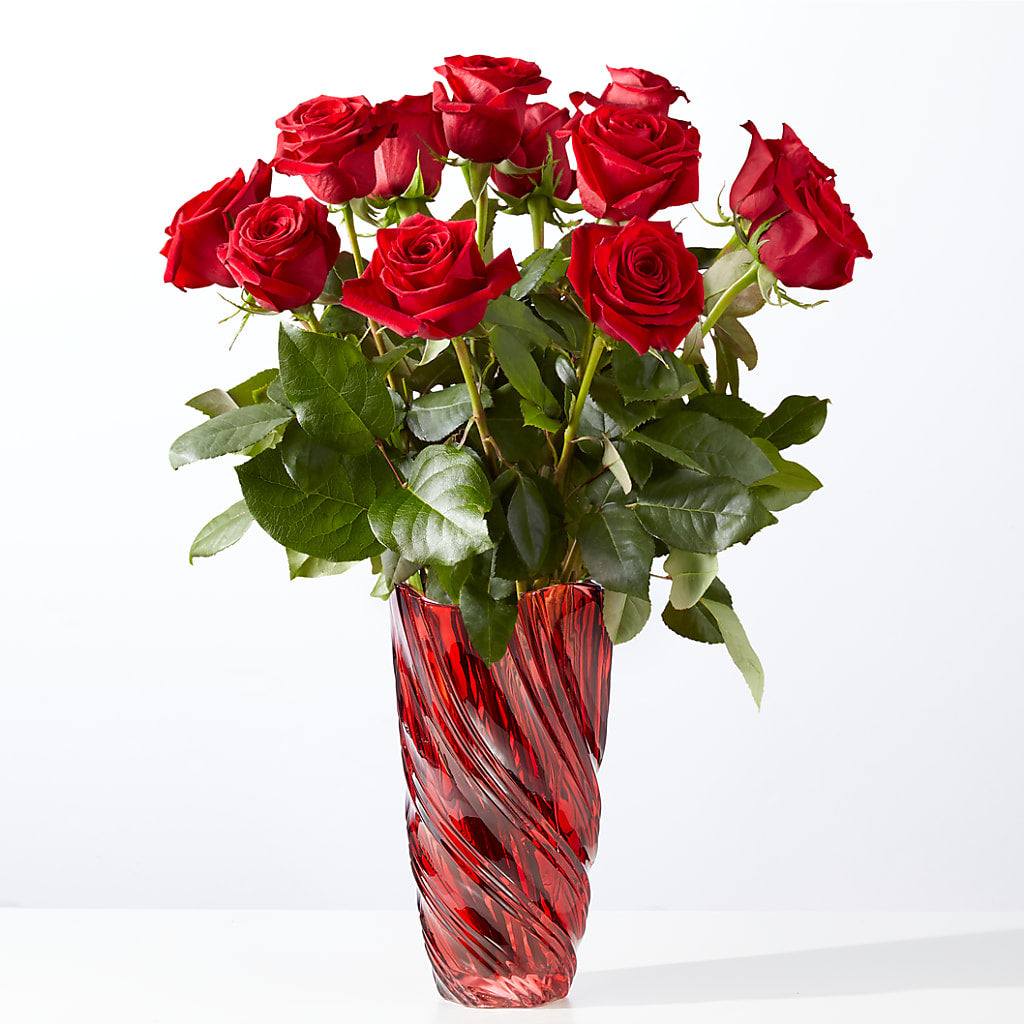 Classic Love Red Rose Bouquet with Luxe Swirl Vase – Flowers Of Naples, Naples FL