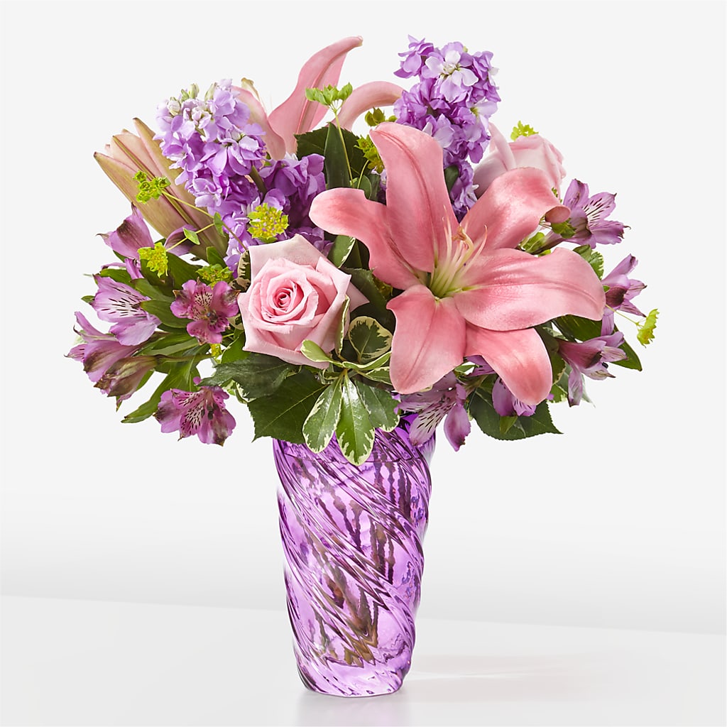 Precious Petals Bouquet with Luxe Swirl Vase – Flowers Of Naples, Naples FL