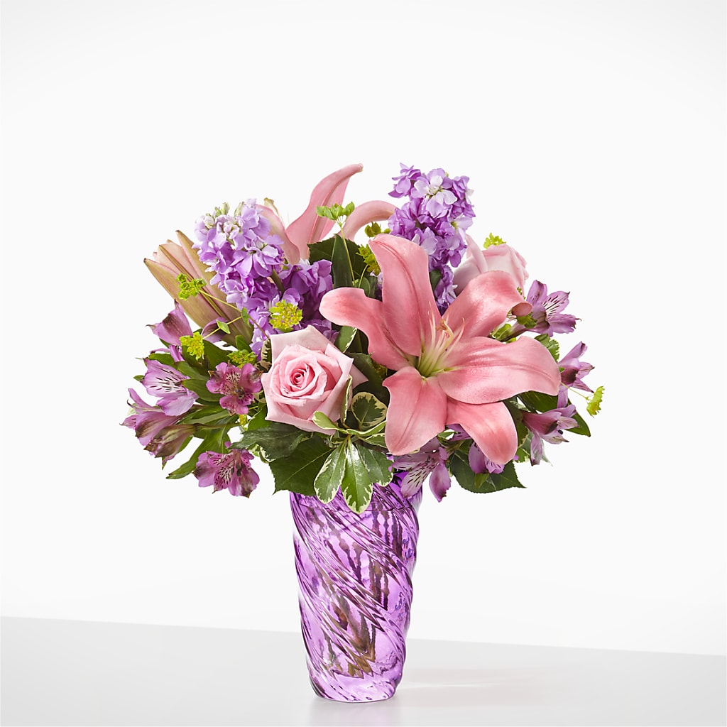 Precious Petals Bouquet with Luxe Swirl Vase – Flowers Of Naples, Naples FL
