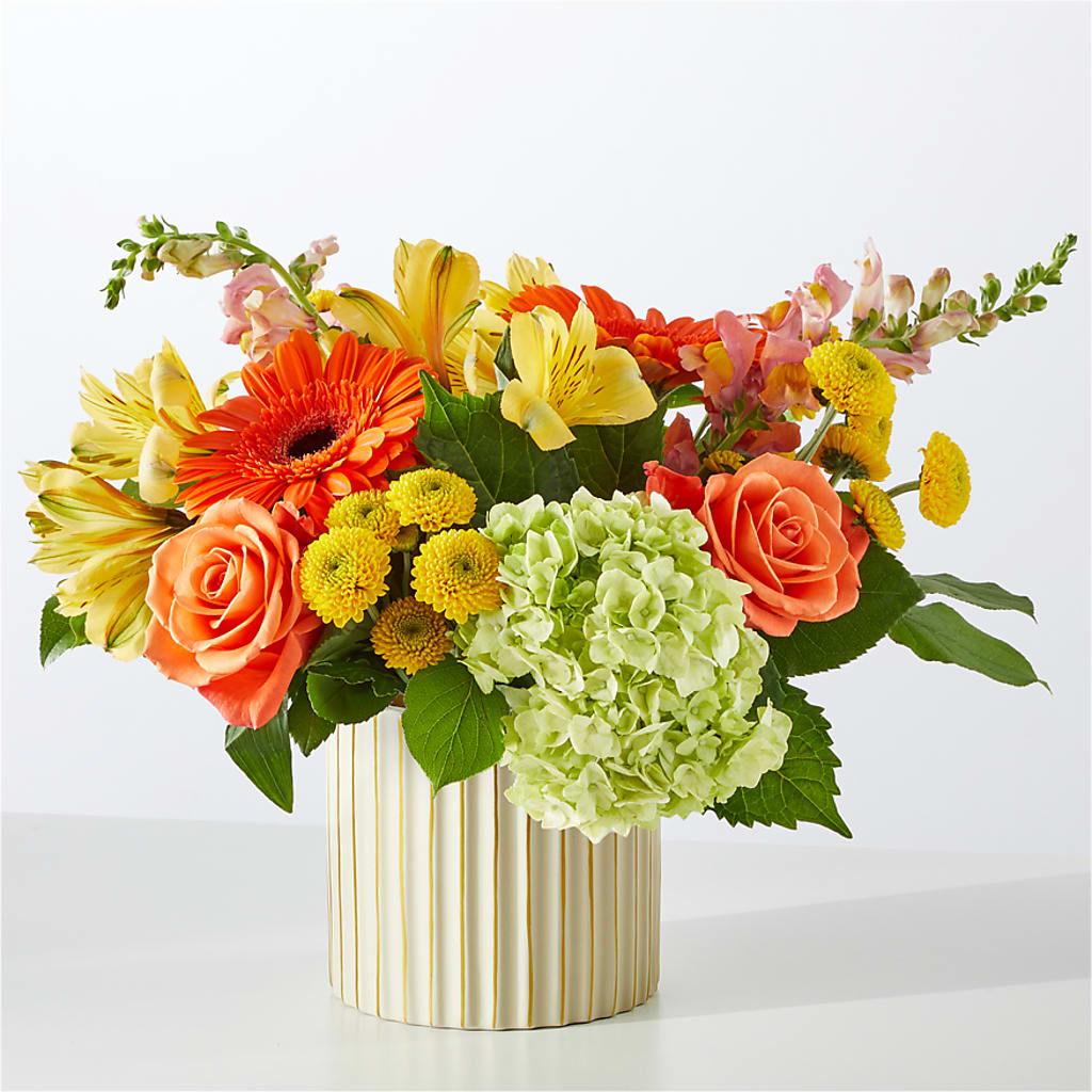 Autumn Sunshine Bouquet with Ivory Vase –  Flowers Of Naples, Naples FL