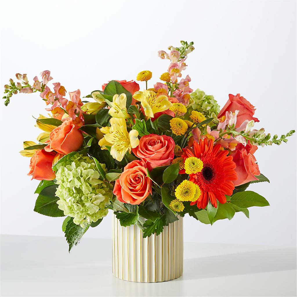 Autumn Sunshine Bouquet with Ivory Vase –  Flowers Of Naples, Naples FL
