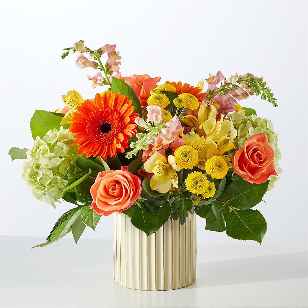 Autumn Sunshine Bouquet with Ivory Vase –  Flowers Of Naples, Naples FL