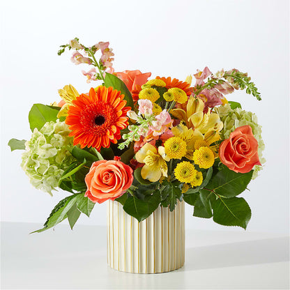 Autumn Sunshine Bouquet with Ivory Vase –  Flowers Of Naples, Naples FL