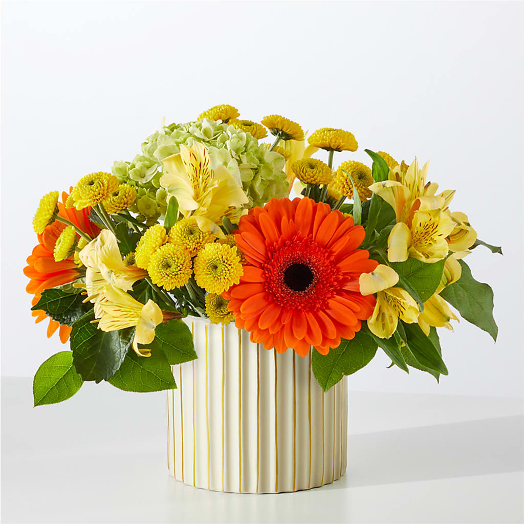 Autumn Sunshine Bouquet with Ivory Vase –  Flowers Of Naples, Naples FL