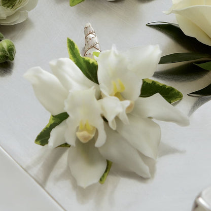 White Mini Cymbidium Boutonniere –  Flowers Of Naples, Naples FL